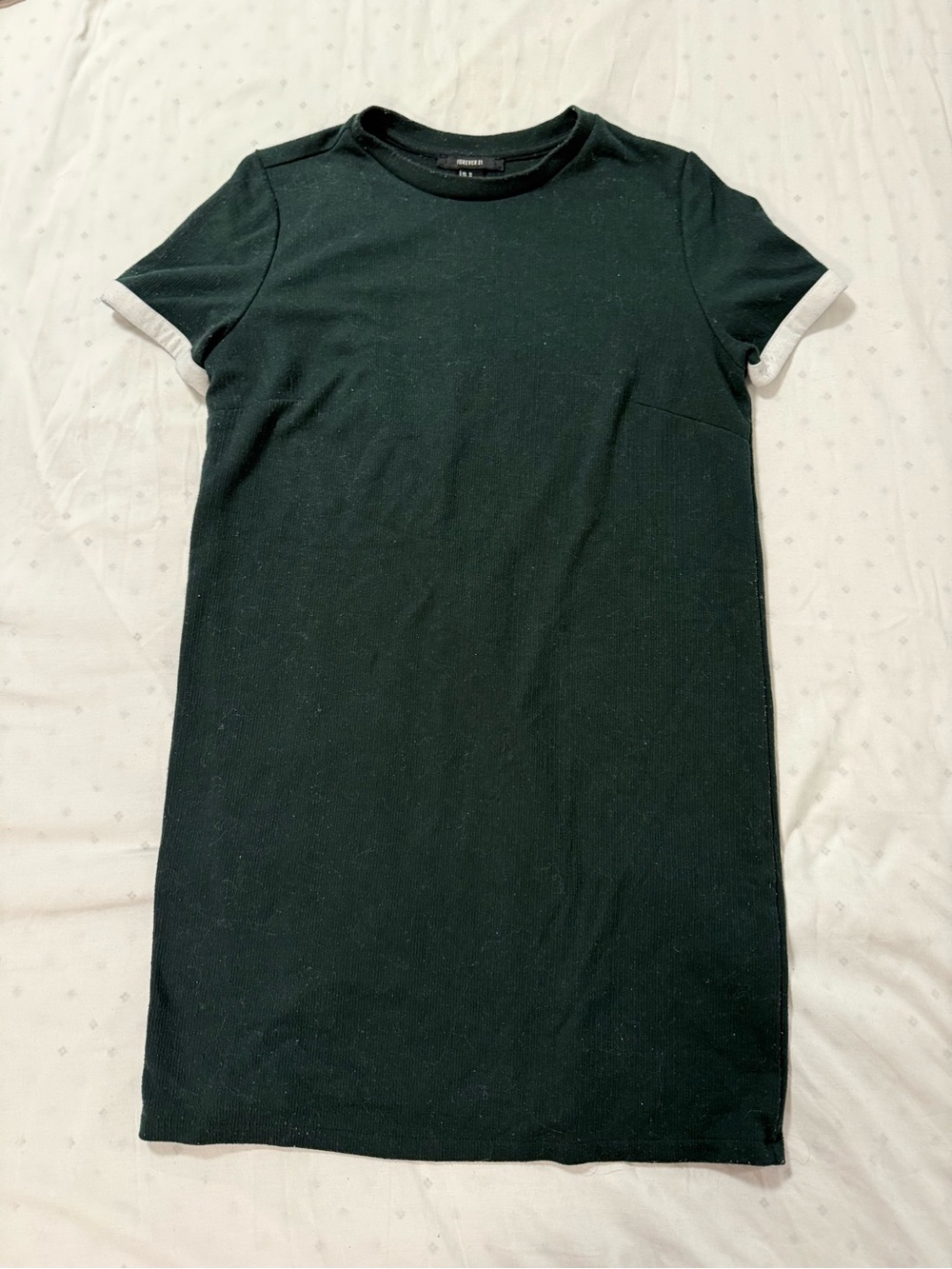 Forever 21 Dark Green Mini T-Shirt Dress with White Sleeve Cuffs